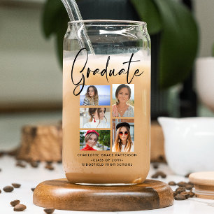 Elegant Script Multi Photo Graduation Graduate Can Glass