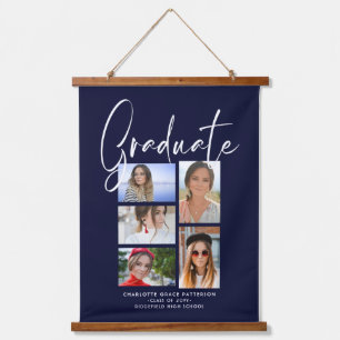 Elegant Script Multi Photo Graduation Graduate Han Hanging Tapestry