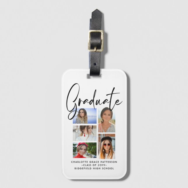 Elegant Script Multi Photo Graduation Graduate Luggage Tag (Front Vertical)