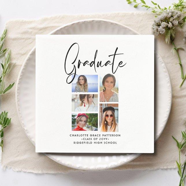 Elegant Script Multi Photo Graduation Graduate Napkin (Creator Uploaded)