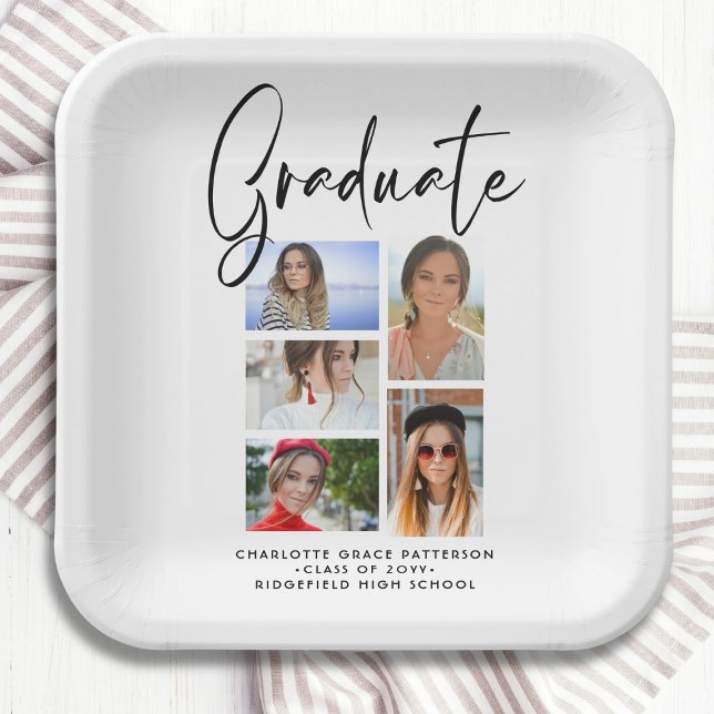 Elegant Script Multi Photo Graduation Graduate Paper Plate (Creator Uploaded)