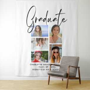 Elegant Script Multi Photo Graduation Graduate Tapestry
