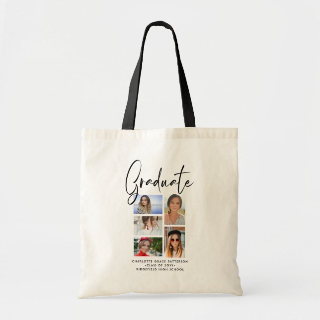 Elegant Script Multi Photo Graduation Graduate Tote Bag (Front)