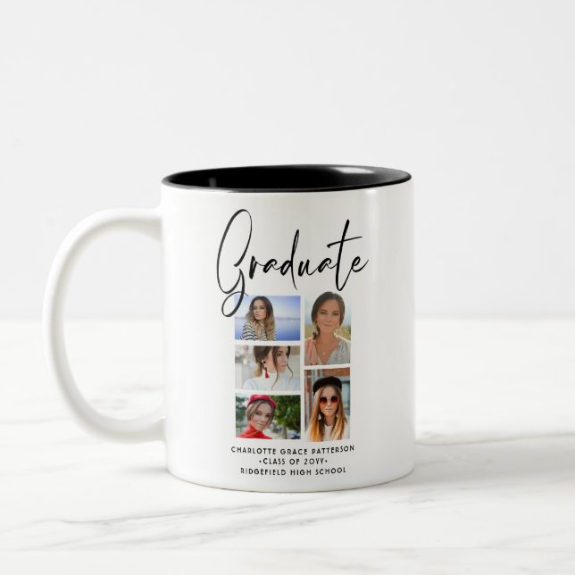 Elegant Script Multi Photo Graduation Graduate Two-Tone Coffee Mug (Left)