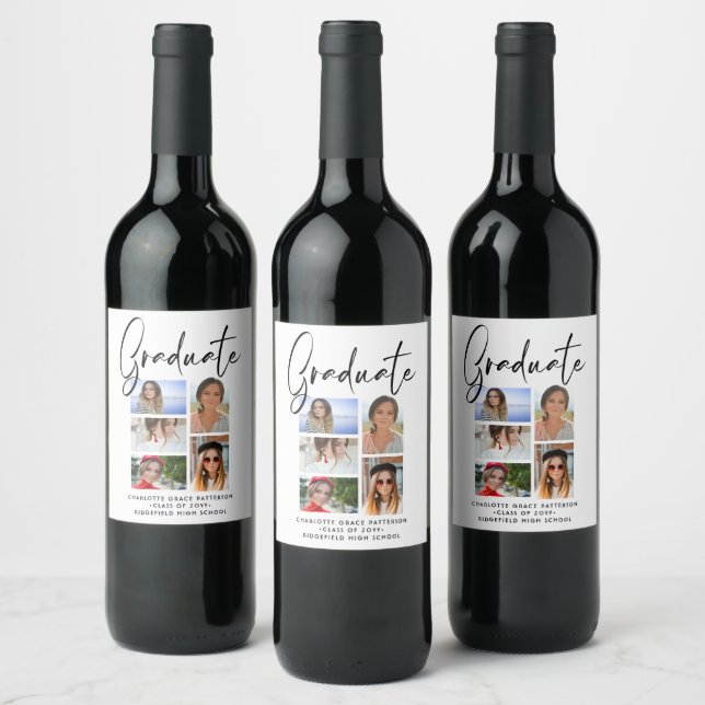 Elegant Script Multi Photo Graduation Graduate Wine Label (Bottles)