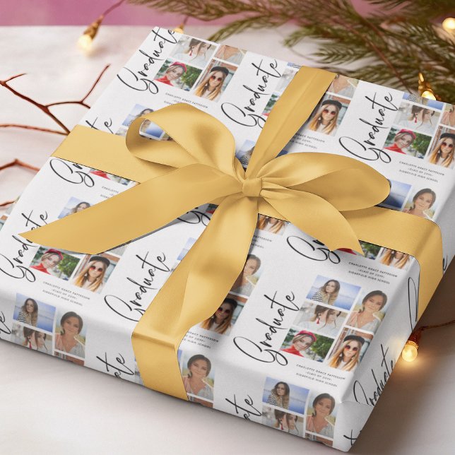 Elegant Script Multi Photo Graduation Graduate Wrapping Paper (Creator Uploaded)