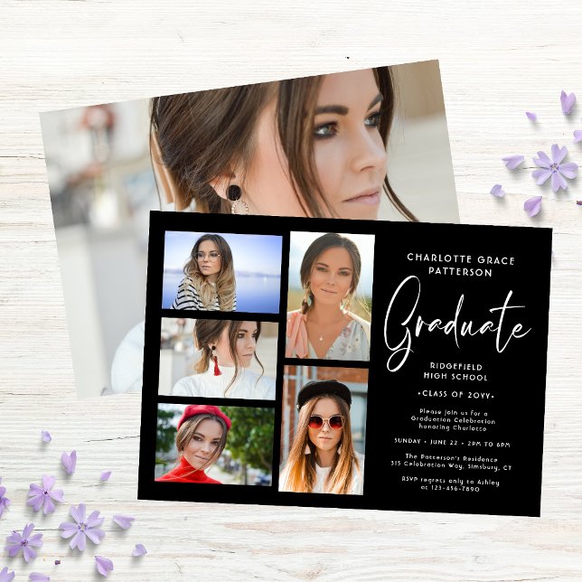 Elegant Script Multi Photo Graduation Party Invitation (Creator Uploaded)