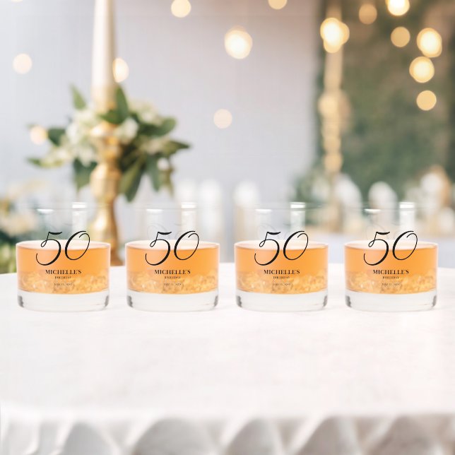 Elegant Script Name Age Date 50th Birthday Whiskey Glass (Insitu (Wedding))