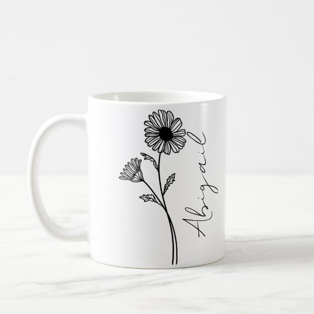 Elegant Script Name April Month Birth Flower Daisy Coffee Mug (Left)