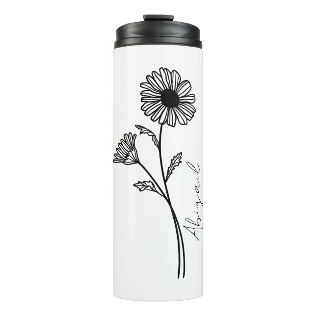 Elegant Script Name April Month Birth Flower Daisy Thermal Tumbler (Front)