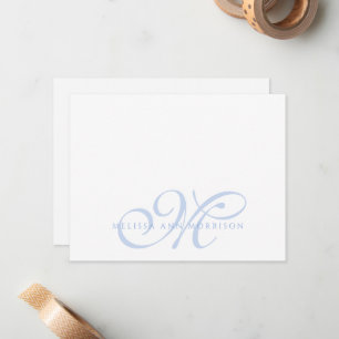 Elegant Script Name Blue Monogram Flat Note Card