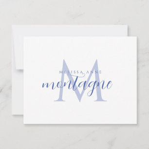 Elegant Script Name Blue Monogram Flat Note Card