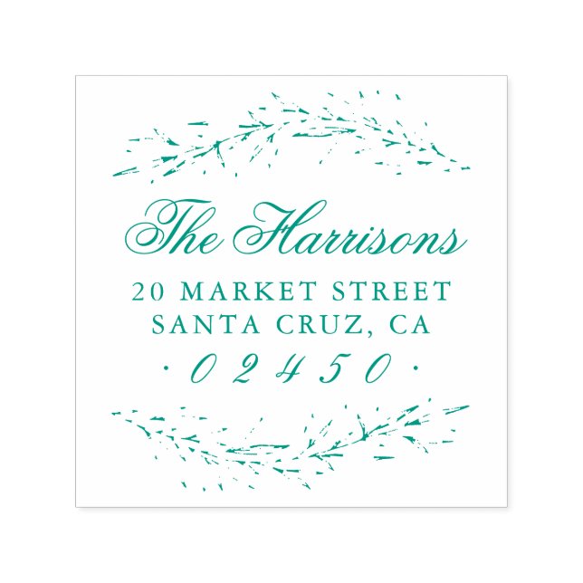 Elegant Script Name Botanical Return Address Self-inking Stamp (Design)