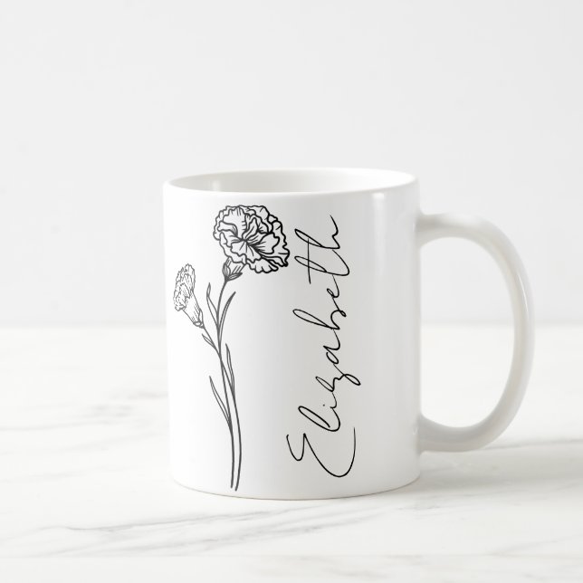 Elegant Script Name Carnation January Birth Flower Coffee Mug (Right)