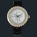 Elegant Script Name Custom Monogram Initial Watch<br><div class="desc">Elegant personalised monogram watch with a modern script. Easily personalise this custom monogram watch with a name and initials online. Create a beautiful personalised gift for your family and friends.</div>