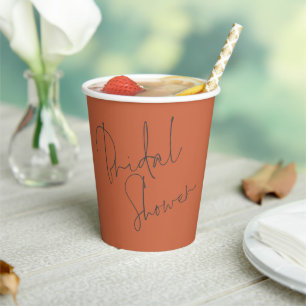 Elegant Script Name Date Bridal Shower Terracotta Paper Cups
