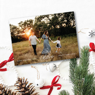 Elegant Script Name Family Photo Merry Christmas Holiday Card