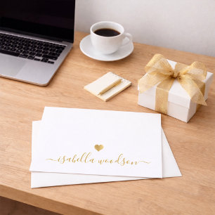 Elegant Script Name Faux Gold Foil Heart  Card