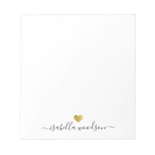 Elegant Script Name Faux Gold Foil Heart  Notepad