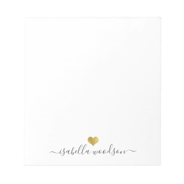 Elegant Script Name Faux Gold Foil Heart  Notepad (Front)