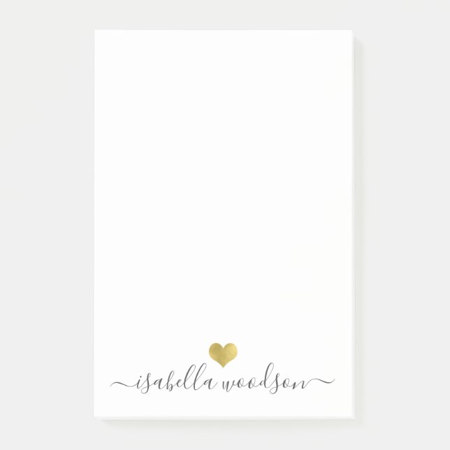 Elegant Script Name Faux Gold Foil Heart  Post-it Notes (Front)