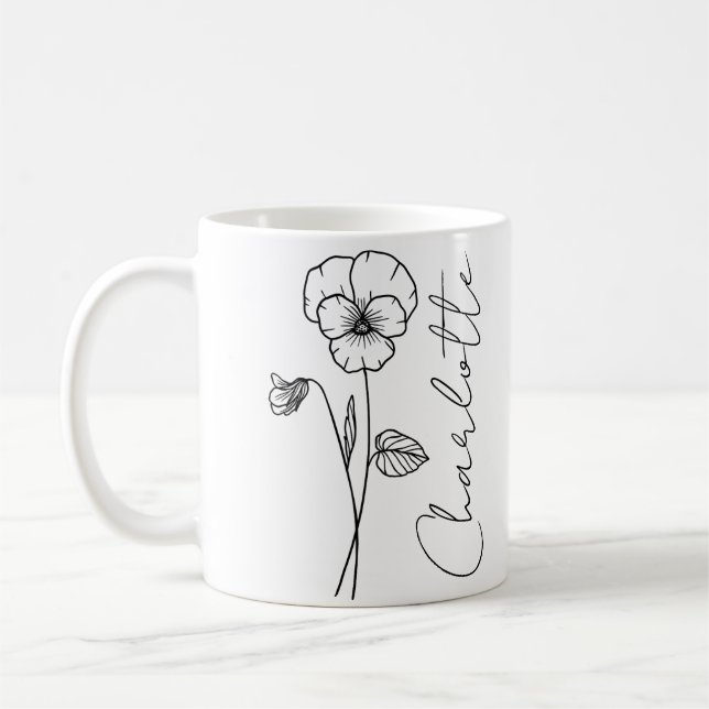 Elegant Script Name February Birth Flower Violet Coffee Mug (Left)