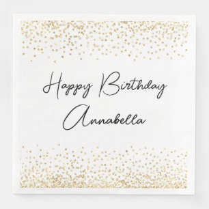 Elegant Script Name Gold Glitter Happy Birthday Napkin