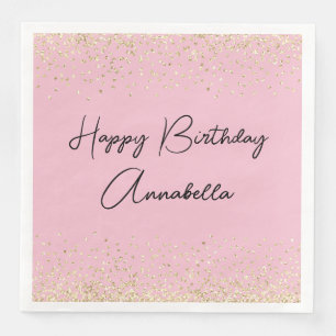 Elegant Script Name Gold Glitter on Blush Pink Napkin