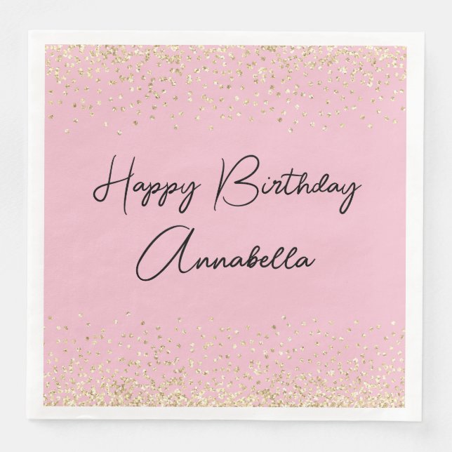 Elegant Script Name Gold Glitter on Blush Pink Napkin (Front)