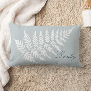 Elegant Script Name Icy Blue White Fern Lumbar Cushion