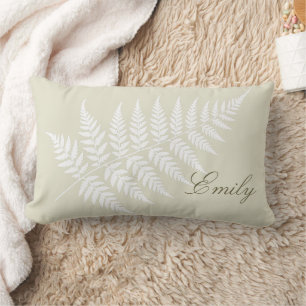 Elegant Script Name Light Green White Fern Lumbar Cushion