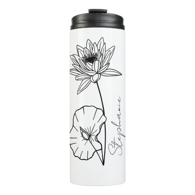 Elegant Script Name Lotus July Birth Month Flower Thermal Tumbler (Front)