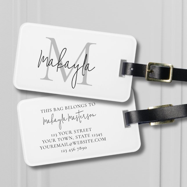 Elegant Script Name Monogram  Luggage Tag (Creator Uploaded)
