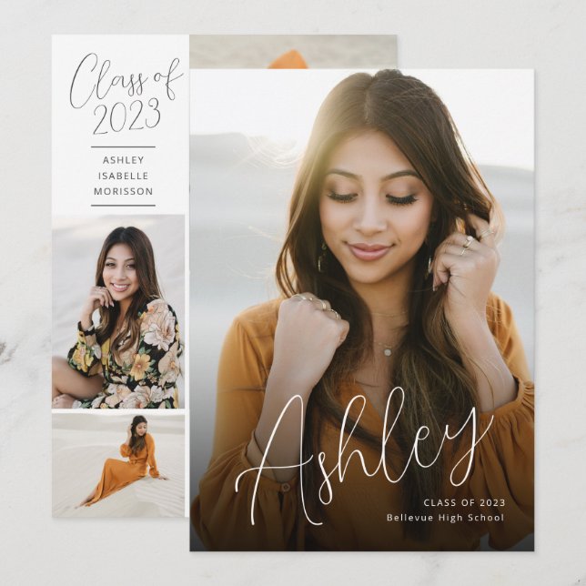 Elegant Script Name Overlay Graduation Announcement (Front/Back)