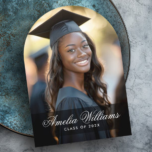 Elegant script name photo graduation announcement