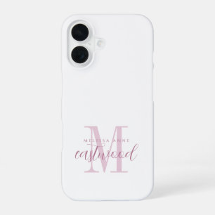 Elegant Script Name Pink Monogram  iPhone 16 Case