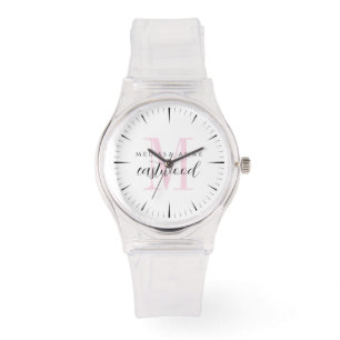 Elegant Script Name Pink Monogram  Watch
