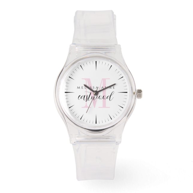 Elegant Script Name Pink Monogram  Watch (Front)