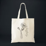 Elegant Script Name Poppy August Birth Flower Tote Bag<br><div class="desc">Elegant,  minimalist and modern black hand drawn poppy flower,  August birth month flower with customisable name in elegant script,  personalised gift for any occasion,  including Birthdays,  gifts for bridesmaids,  best friends,  Christmas,  and more.</div>