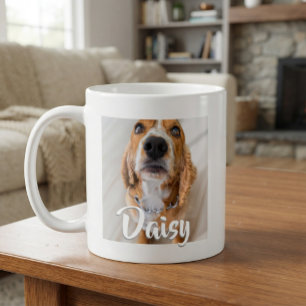 Elegant Script Name Puppy Dog Cat Pet Photo Coffee Mug