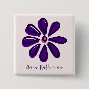 Elegant Script Name Purple Flower Doodle Square 15 Cm Square Badge