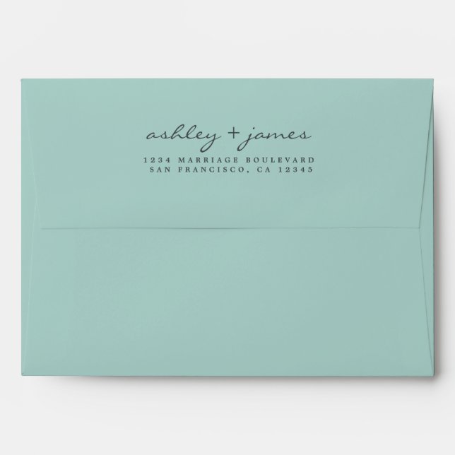 Elegant Script Names Blue Wedding Return Address Envelope (Back (Top Flap))