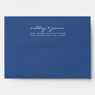 Elegant Script Names Blue Wedding Return Address Envelope