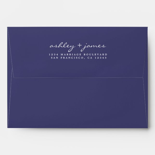 Elegant Script Names Blue Wedding Return Address Envelope (Back (Top Flap))