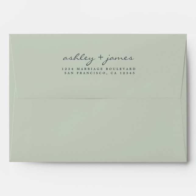 Elegant Script Names Green Wedding Return Address Envelope (Back (Top Flap))