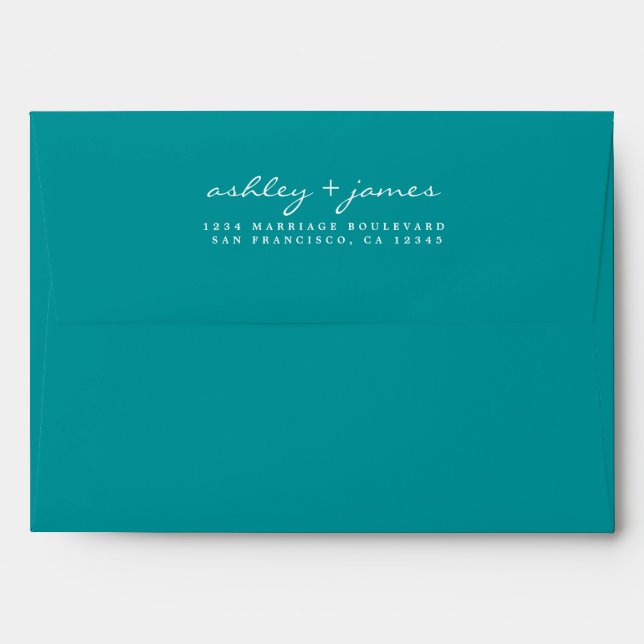 Elegant Script Names Green Wedding Return Address  Envelope (Back (Top Flap))