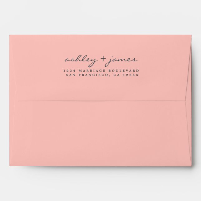 Elegant Script Names Pink Wedding Return Address Envelope (Back (Top Flap))