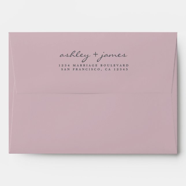 Elegant Script Names Purple Wedding Return Address Envelope (Back (Top Flap))