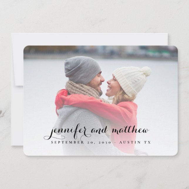 Elegant Script Names Save the Date Photo Card (Front)