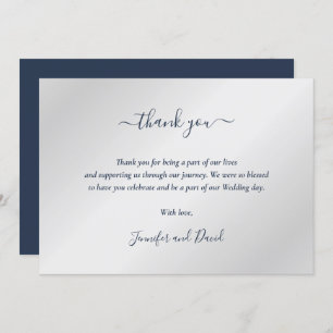 Elegant Script Navy Blue and Silver Thank You Card